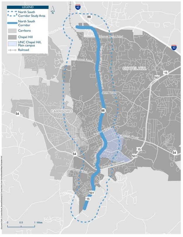 Figure 2-6 North-South Corridor Locally Preferred Alternative Source: CHT North-South Corridor Study, 216 Draft Chapel Hill Mobility and Connectivity Plan (217) The purpose of this draft mobility