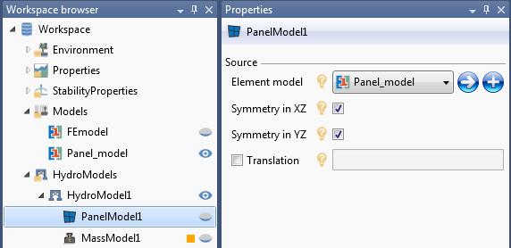 Panel model The panel model is selected from the imported element models Symmetry options may be used The model must be defined