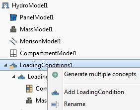 Creating a loading condition One or more loading