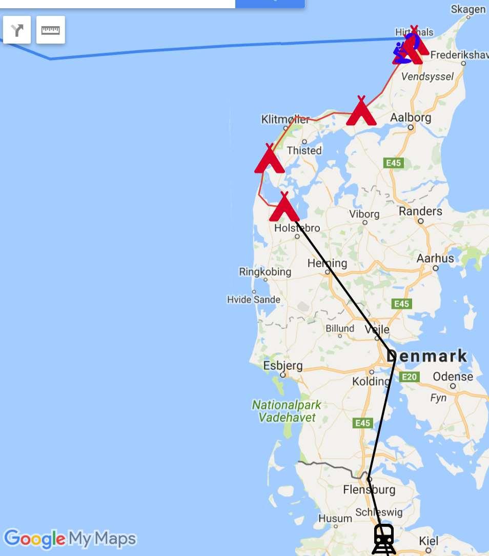 Season 1 Part 2. Through Denmark to the Faroes. Tu 21.7.2015, day 9. Real start of biking adventure. We got up very early, thanks to Siria s fear of being caught doing something illegal, i.e. camping on the beach.