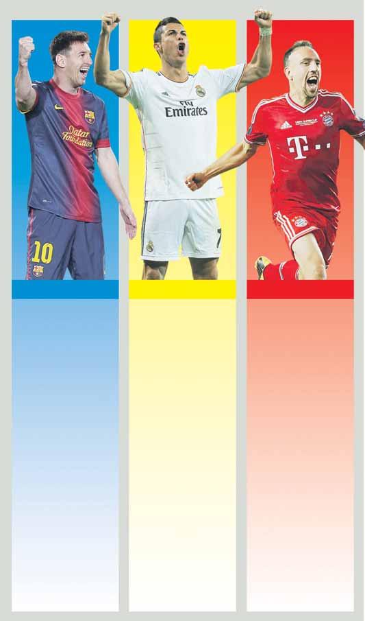 14 FUTBAL pondelok 13. 1. 2014 Dnes vyhlásia v Zürichu víťaza ankety Zlatá lopta FIFA 2013 Zásadná otázka: Ronaldo alebo Ribery?