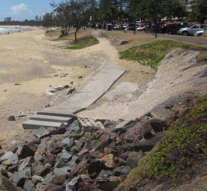 Figure 6.14: deteriorating rock seawall and light geo-formed concrete armouring at Mooloolaba Beach North Table 6.