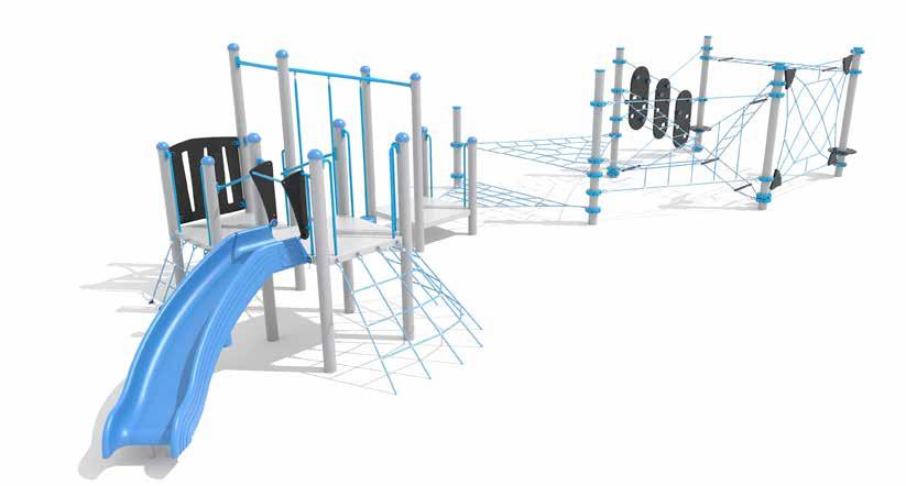 Brumby Pass Cedar Valley Curved Slide 1200 with HDPE Side Explorer Hopping Islands Monkey Bar Arched 2000 Explorer Overhead Challenge Junior Explorer