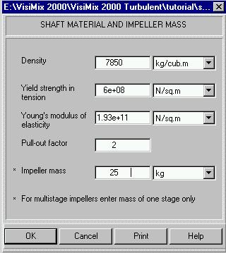Select Edit input - Shaft - Shaft material and impeller mass, and change Impeller mass from 70kg to 25kg in the table that appears (Figure 8-17).