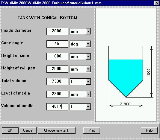 Figure 8-3. Entering tank data. The Baffle types menu will now appear.