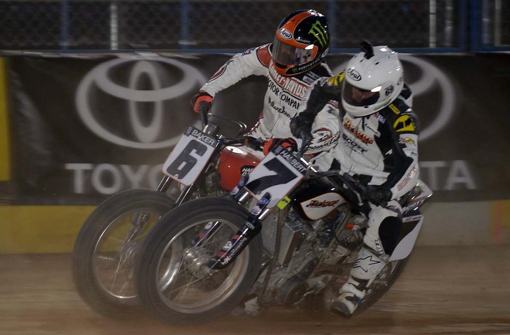 JUNE 4, 2015 CIRCUIT OF THE AMERICAS/AUSTIN, TEXAS FLAT TRACK X GAMES HARLEY-DAVIDSON FLAT TRACK P74 Sammy Halbert (7) made his way past Baker (6) and chased down Smith, going home with a silver