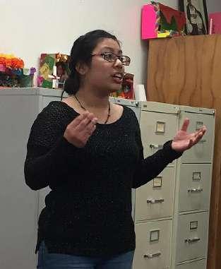Suzetty Castellanos practicing public speaking during one of our coaching sessions. These young women are doing a great job.