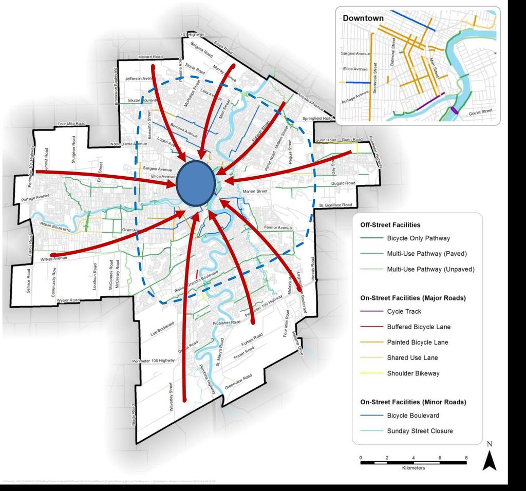 Strategic Direction 1: Improve Connectivity - Cycling Network Concept The proposed bicycle network is based on a hub and spoke concept: Network of high-quality routes downtown Bicycle arterials along