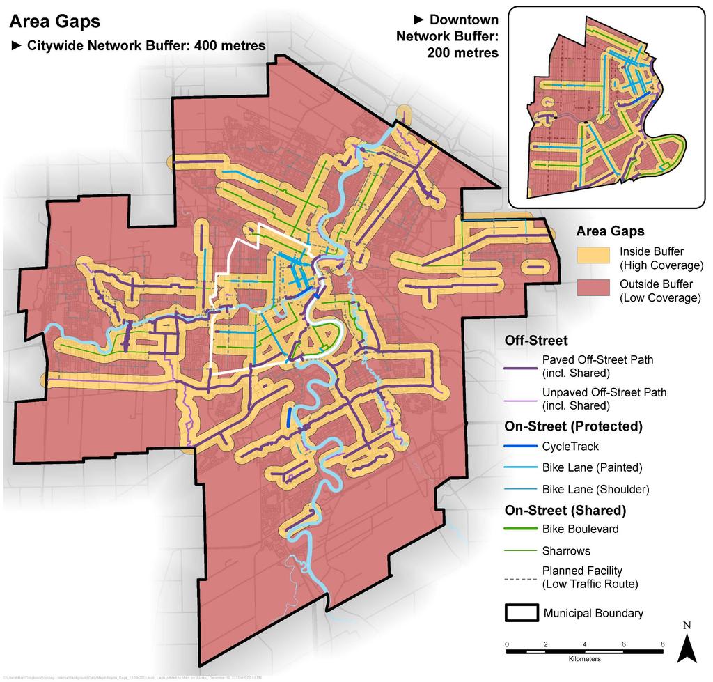 Strategic Direction 1: Improve Connectivity - Cycling Gap Analysis To help inform the improvements to Winnipeg s bicycle network, a number of analyses were conducted.