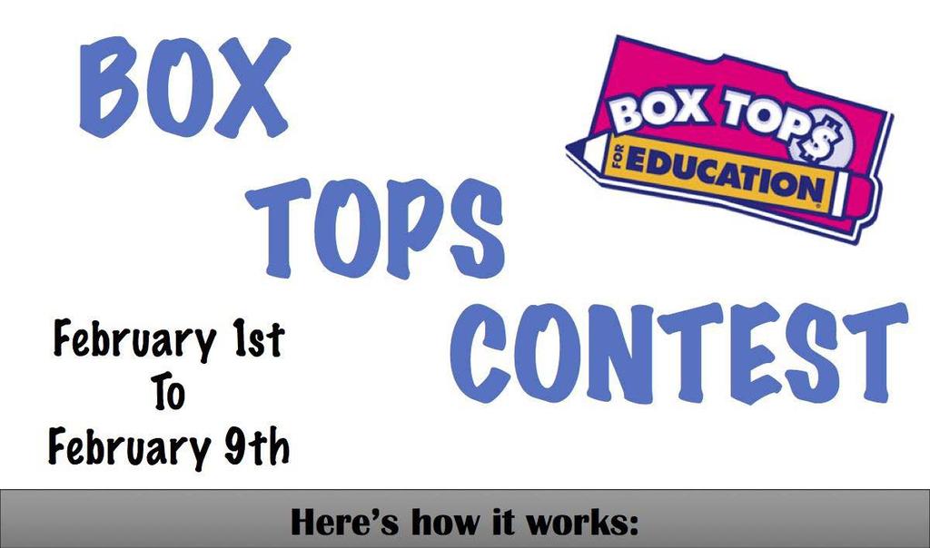 The class with the most Box Tops by May 15, 2019 will win a party!