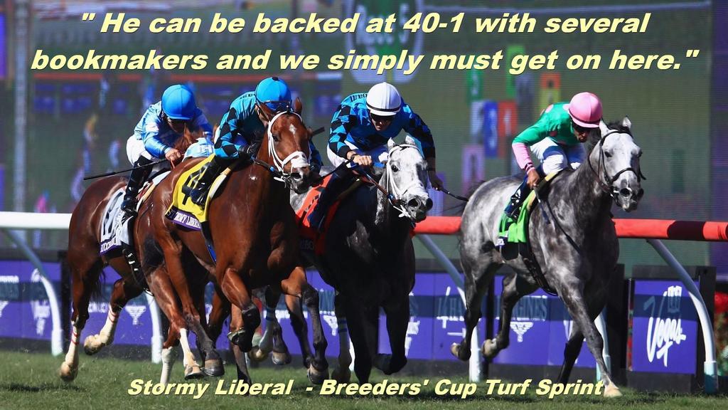 Globeform's Breeders' Cup Special Saturday Nov 3, 2018 Breeders' Cup Turf Sprint 2017: Globeform's value bet Stormy Liberal wins at 30-1, having been recommended at 40-1 a few days before the race.