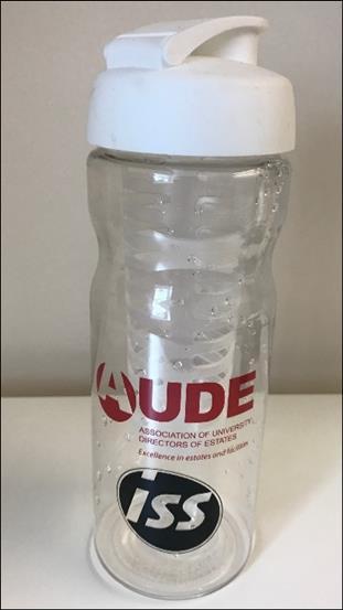 Conference Water bottles 2,500 +VAT Each delegate will receive a reusable water bottle at conference registration. This will be branded with your company logo, along with the AUDE logo.