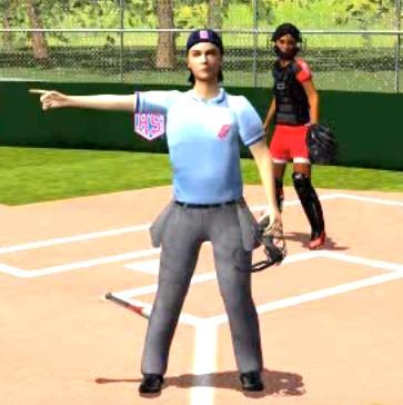 For fair balls close to the line, do not call anything, signal the ball is fair by pointing into the diamond with the arm closest to fair territory. See figure 5.