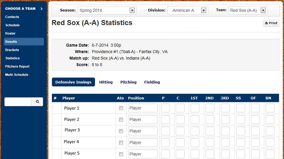 4 Hitting Statistics Enter the Hitting statistics for each player, click the Save button at the