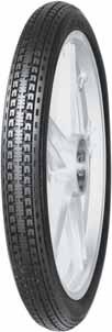 Modern tread pattern for both front and rear wheels of mopeds for well maintained roads, especially for city roads.