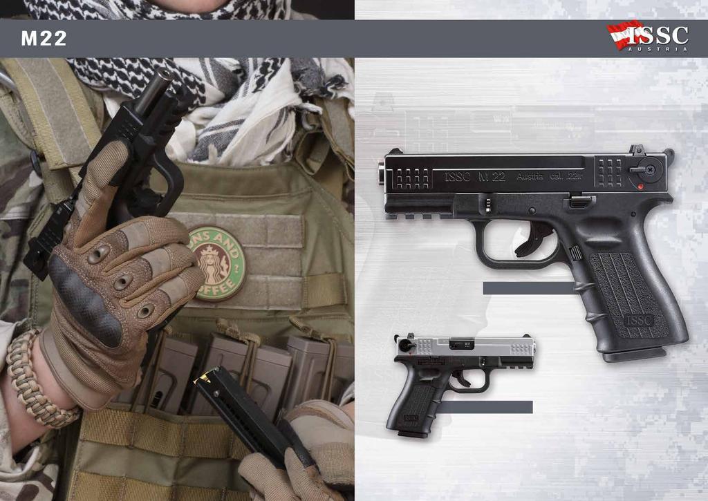The M22 exceeds all requirements of a modern pistol: Highest precision due to match barrel and match trigger Highest security due to five different safeties working independently from each other