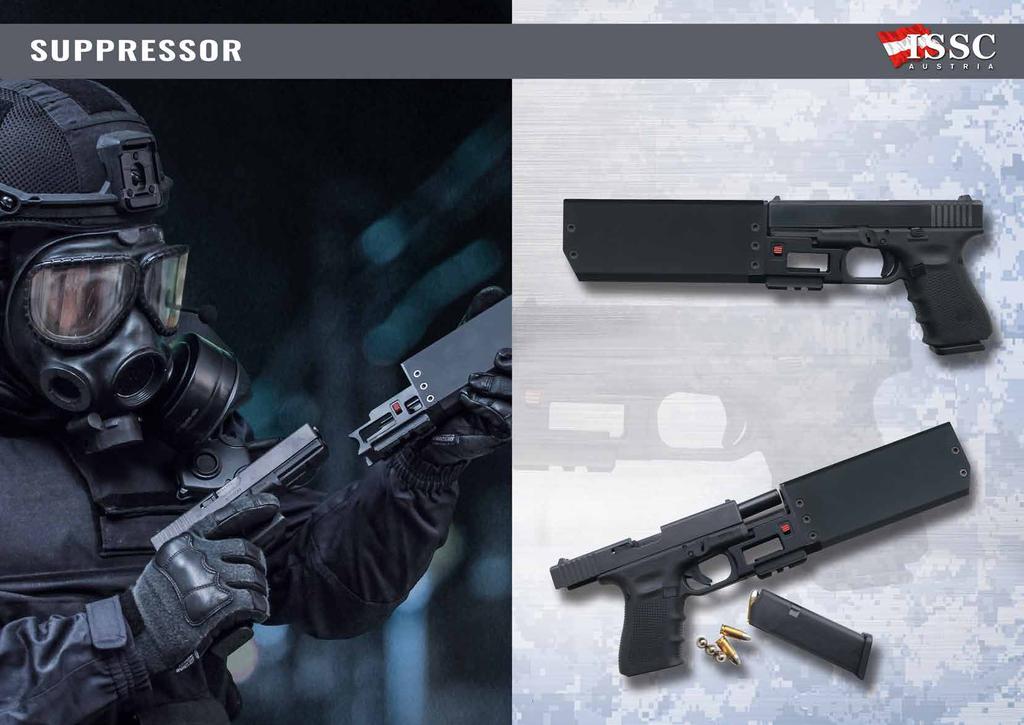 We have succeeded in developing a suppressor Glock 17, 19 and 34 that combines all advantages of different suppressors into one product: Attachment simplified to only one click, short and handy size,