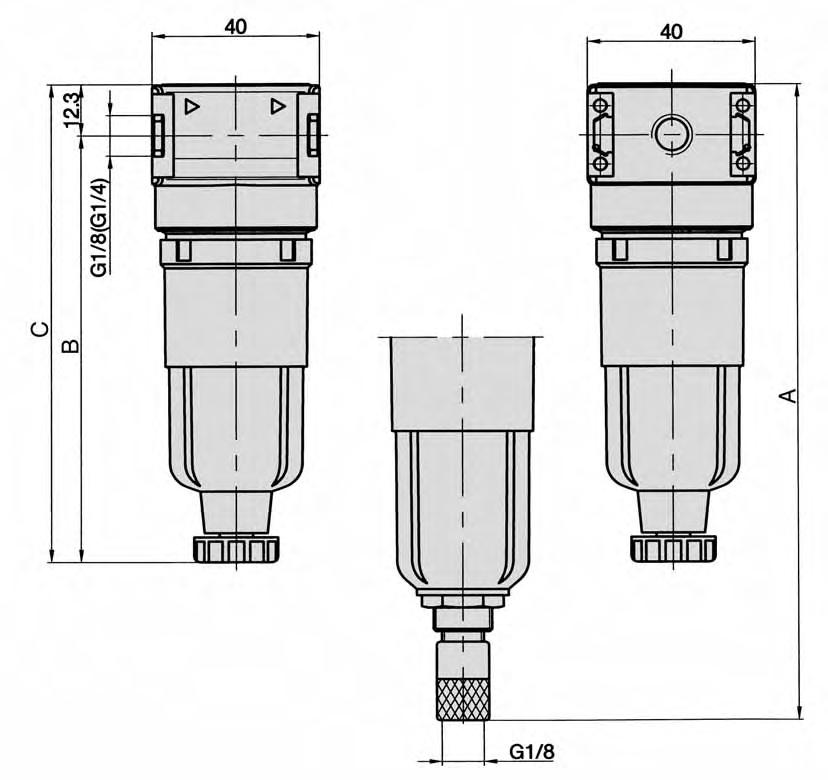 Filter G /8, G /4 Dimensions for series FK auto drain Order number FK-8 FK-4 FKA-8 FKA-4 FKF-8 FKF-4 FKM-8 FKM-4 A 53
