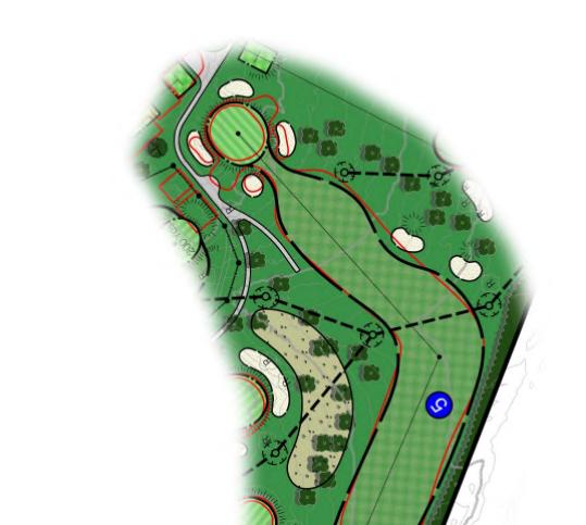 HOLE #5 PAR 4 Build new black and gold tees, shifting them away from the property line and back in the area of the existing third green.
