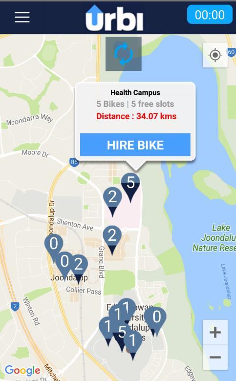Select a station to see the distance from you, the number of bikes and the number of
