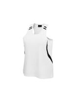 SINGLET BIZ COOL 100% Breathable Polyester Single Jersey Knit Snag resistant fabric Contrast twin stripe from shoulder to sleeve cuff Contrast curved panel from raglan curve to back of