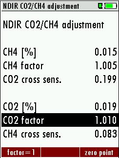 Move the cursor into the CO2 line Apply your test gas of +/- 30% CO2 Wait about 60 to 90 seconds till the value is stable Now using the arrow left and right buttons the CO2 value can be adjusted