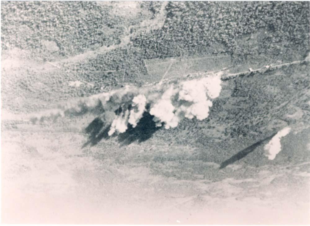 OBLIQUE AERIAL PHOTOGRAPHS TAKEN DURING THE AIR STRIKE APPENDIX B TO CHAPTER 7 OF THE CASSINGA RAID 7B-1 (Photo: SANDF Documentation Service, Negative No 991-7794) The Buccaneer strike with 450kg