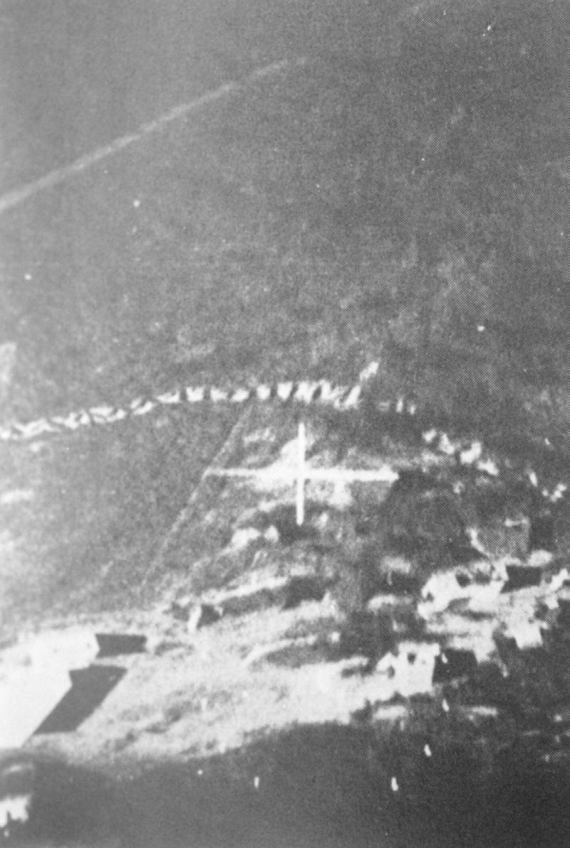 Photograph taken by the Mirage gun-camera during an attack on the trenches in the area where the paratroopers encountered the