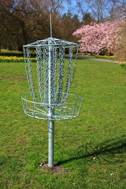 Local Rules If you hit a disc golf basket it is just like hitting a power wire, you must replay the shot no penalty.