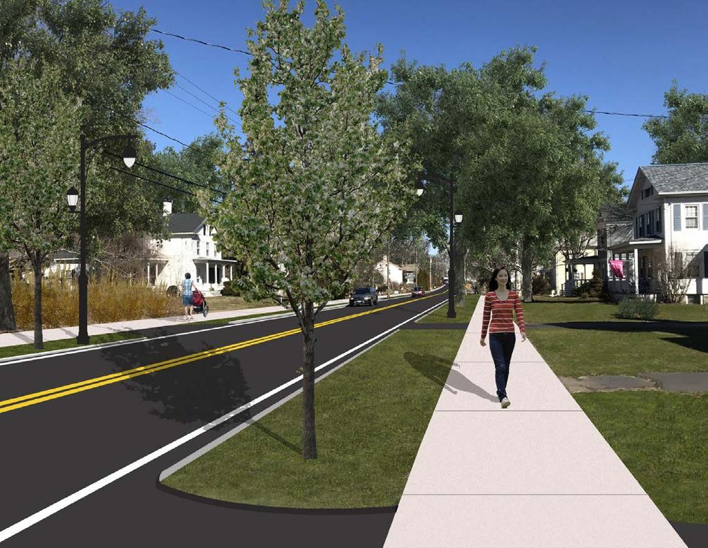 Pedestrian-Scale Lighting Street Trees Widen Sidewalk THE SOLUTIONS Improvements to this segment of the corridor include the addition of a new sidewalk on the west side of High Street as well as