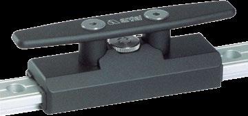 Single screw-in stop pin keeps the cleat firmly locked in any position along the track, or locked open for easy of