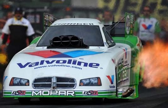 In Funny Car, Jack Beckman in the Valvoline NextGen Dodge Charger R/T tuned by crew chief Todd Smith and assistant Terry Snyder were the quickest after two sessions with a time of 4.051 (302.