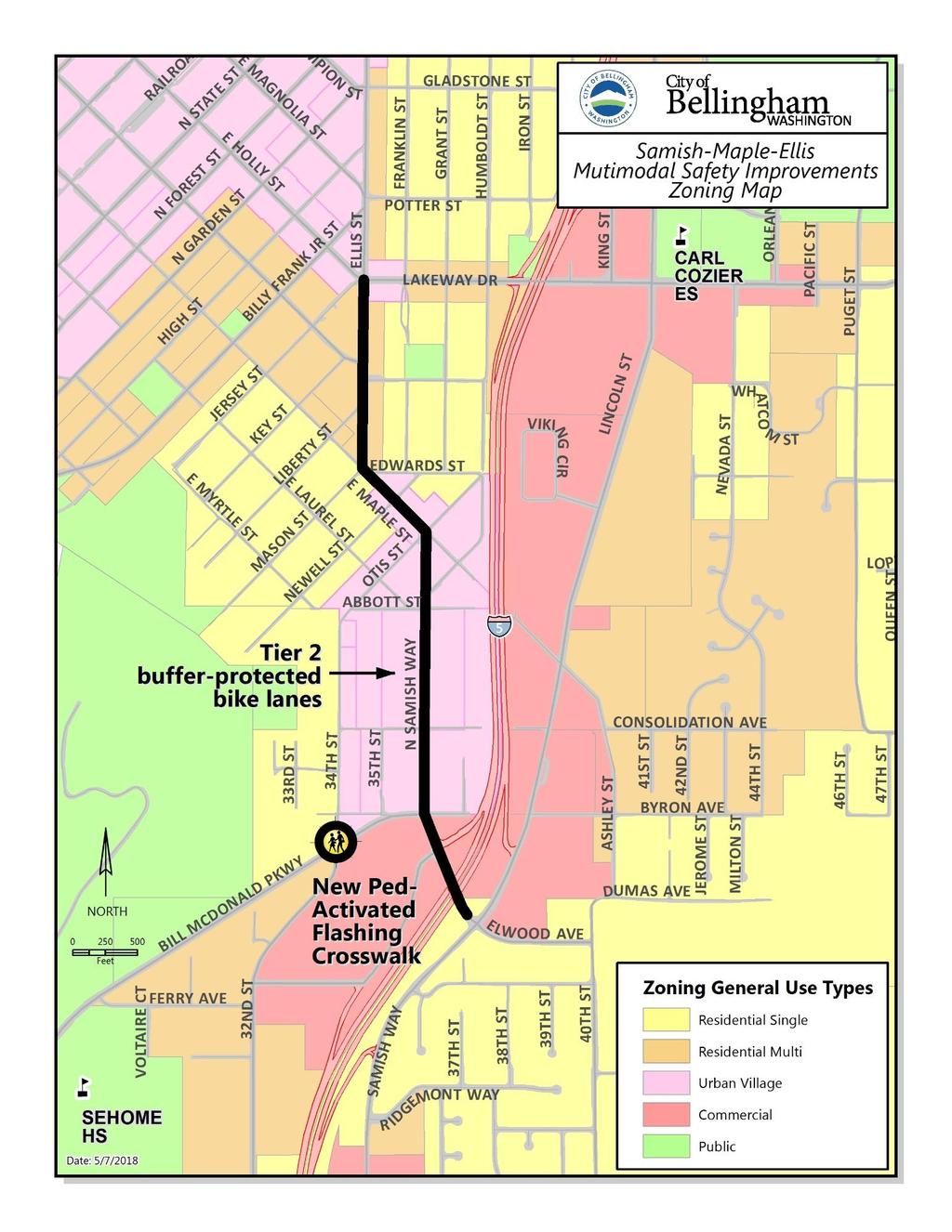 Zoning Map: Proposed Samish-Maple-Ellis Multimodal Safety Improvements 2018