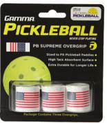 the Supreme Overgrip. White with whimsically neon colored Pickleballs.