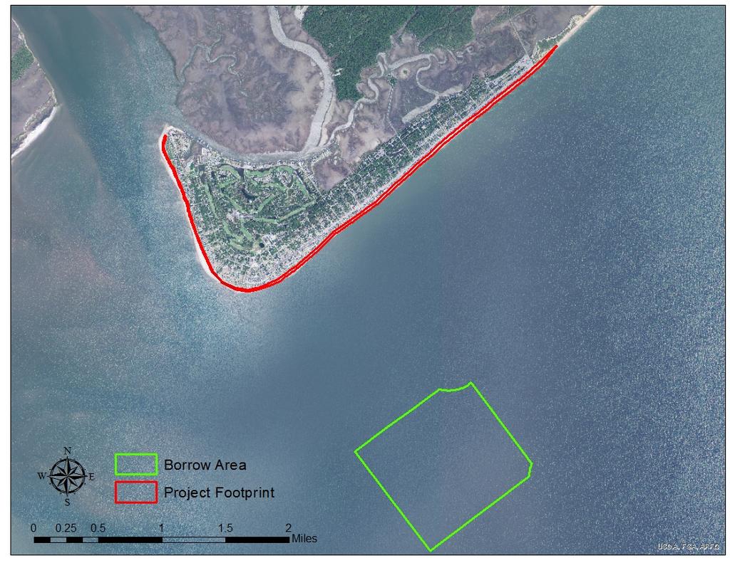 larger search area and was narrowed down to include sands that most appropriately match the native beach sands on Edisto Beach. The borrow area contains approximately 7.