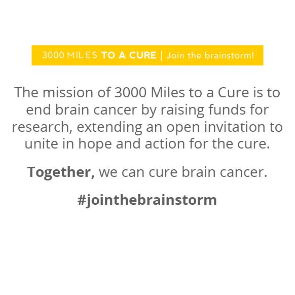 THE ORGANIZATION ABOUT US 3000 Miles to a Cure s mission is to end brain cancer by raising funds for research, extending an open invitation to unite in hope and action for the cure.