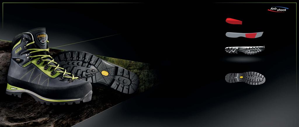 BACKPACKING MOUNTAIN TREKKING ANTI SHOCK TECHNOLOGY High-density polyurethane element positioned in the heel s area.
