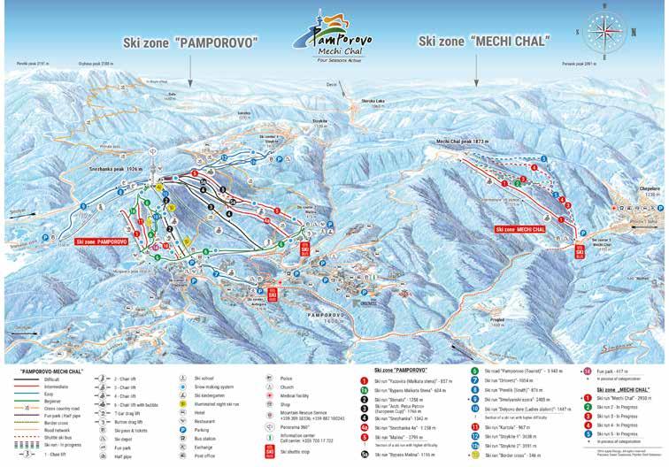 PAMPOROVO KEY POINTS SKI LIFTS (5 CHAIR, 4 DRAG, SEVERAL BABY DRAG) LIFT TYPES LENGTH (M) RISE (M) 3-seat 2144 425 3-seat 2140 280 2-seat 1550 340 2-seat 1528 224 1340 371 4-seat 1100 264 900 100 800