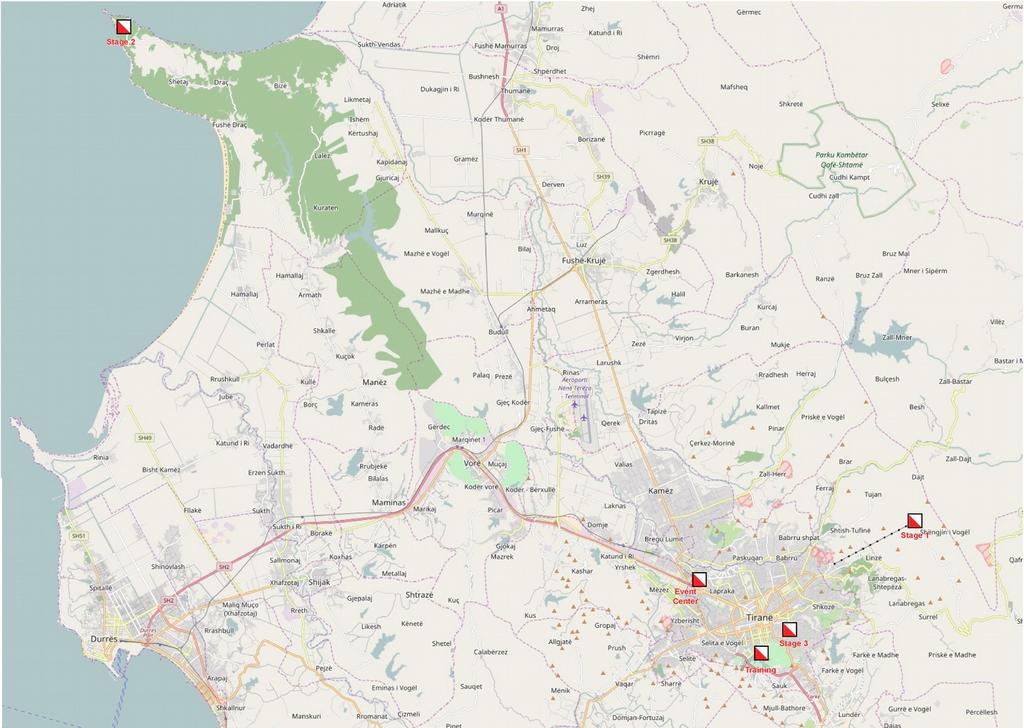 Overview map: Distances: Airport Tirana City center 12km Tirana -Dajti Cable Car 5km Tirana Cape Rodon ca.