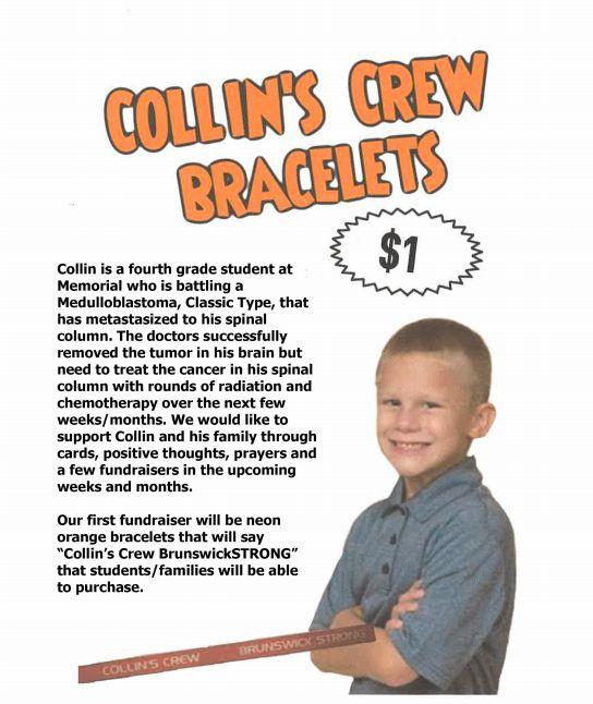 Please consider buying a bracelet to support Collin and his family. They attend Memorial, Visintainer and the High School!