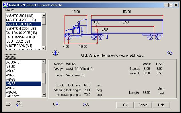 FDM 11-26-50 Design Aides Figure 13. AutoTURN Select Current Vehicle - Once the correct vehicle is highlighted, select device labeled 3.