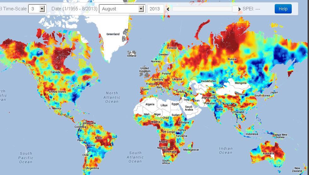 Drought at global, regional and local scales Standardized Precipitation Evapotranspiration Index At global scale August 2013 Global warming