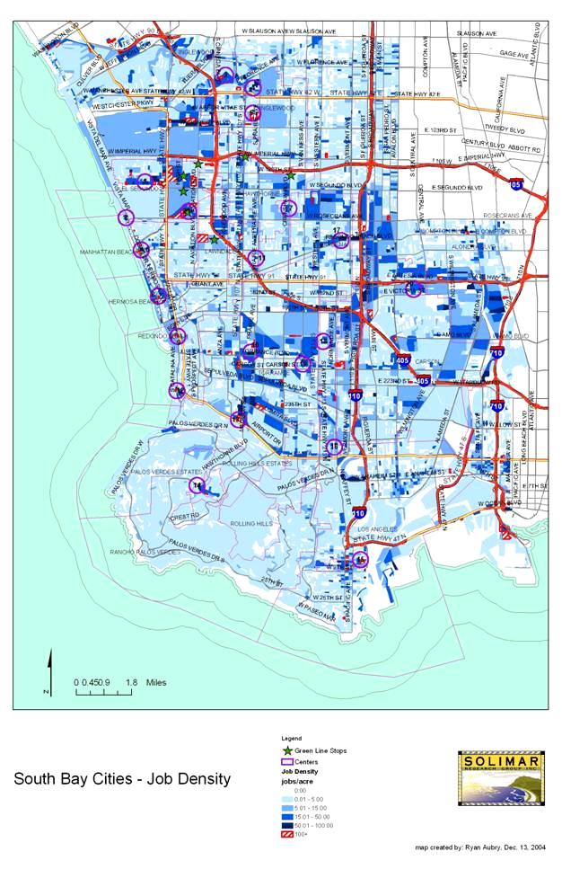 Figure 2.4: Job Density in the South Bay by Census Block Traditionally, housing is more decentralized than employment, and in this respect the South Bay is typical.