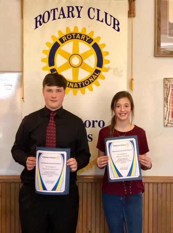 Rotary Club Student of the Month My name is Trevor Manning and I am an 8 th grader at Hillsboro Junior High School. I transferred to Hillsboro ISD this year and felt very accepted.