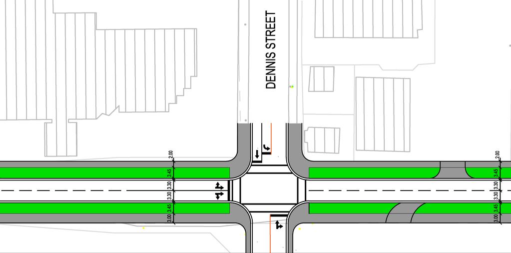 Concept Plan Plan View Alternative 1: 3 lane one-way operation on Bay St Conceptual plan for Bay St @ Dennis St Shown below: N Alternative 1A: 2