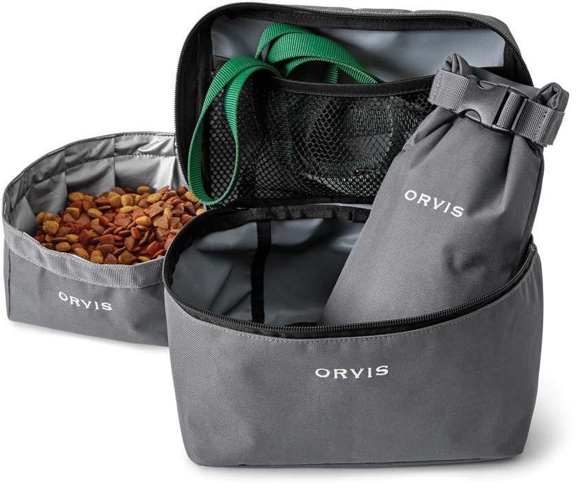 ORVIS DOG OVERNIGHT TRAVEL KIT Designed for overnight getaways or day trips with your dog, this simple travel kit makes a compact and
