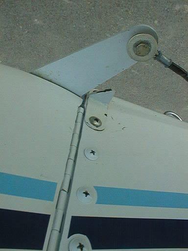 Fig 10. Photo of star board rud der stop. The protruding blade must be cut and filed to contact the rudder horn when the rudder reaches its maximum movement to starboard.