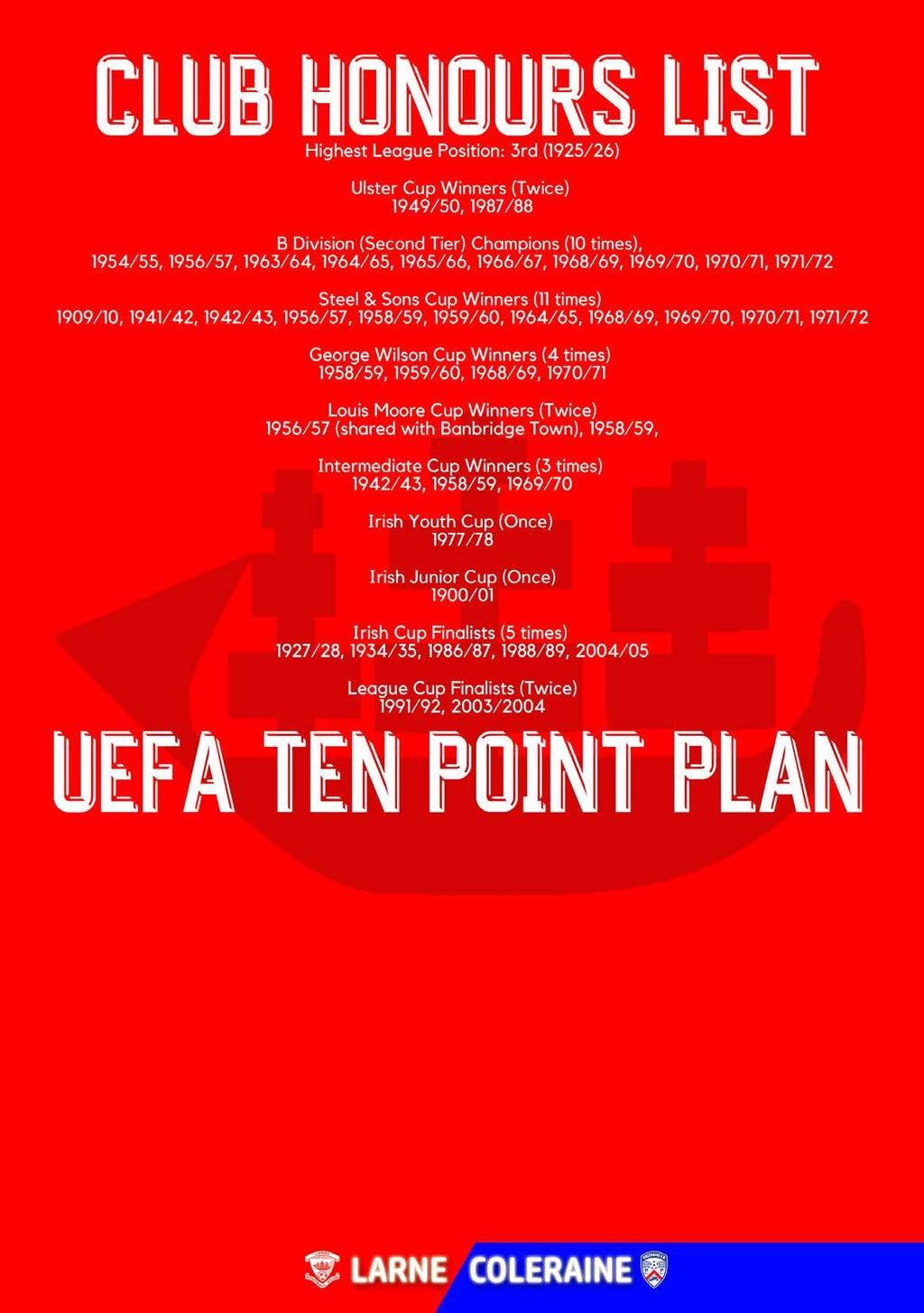 Larne Football Club supports and endorses the UEFA 10 Point Plan.