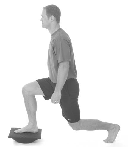 Step up onto board with short-foot, (maintaining a normal arch in the foot) keeping your knees, back, and neck aligned, and abdominals slightly tightened.