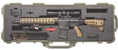 Using the HK-proprietary operating system, the MR762A1 is gas operated and uses a piston and a solid operating pusher rod in place of the common gas tube normally employed in AR15/M16/ M4-style